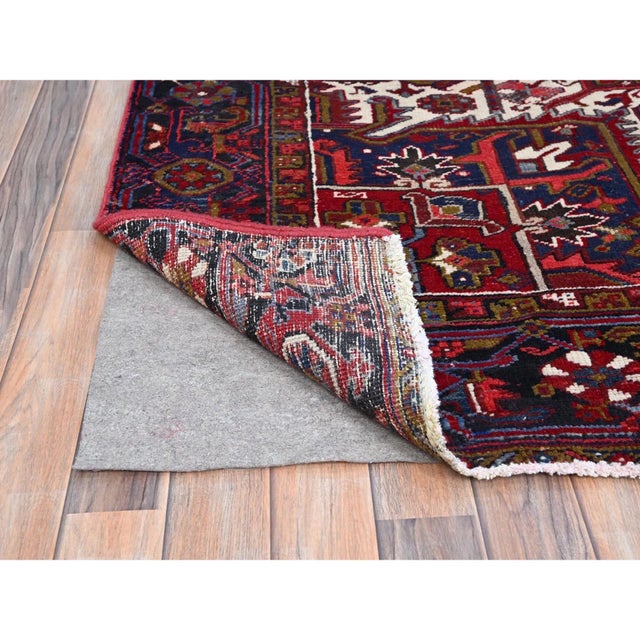 Red 1960 9'1"x12'4" Red Even Wear Vintage Persian Heriz Sheared Low Wool Hand Knotted Rug For Sale - Image 8 of 12