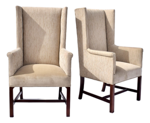 1970s Vintage Hickory Wingback Dining Chairs With New Velvet Seats