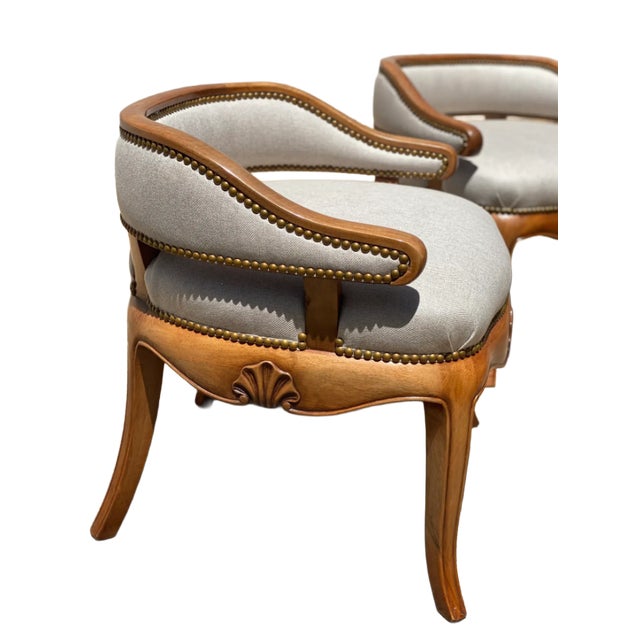 Brown Mid 20th Century Vintage Walnut Slipper Chairs - a Pair For Sale - Image 8 of 8