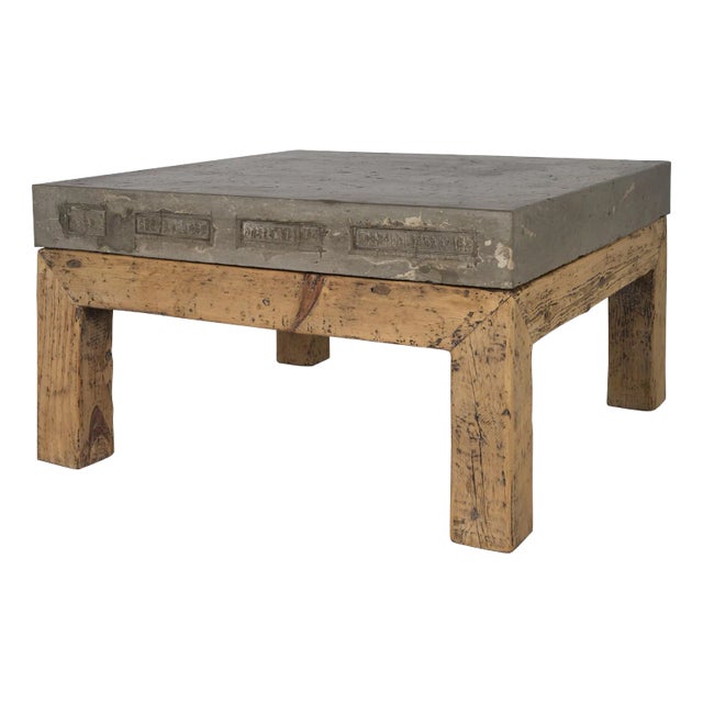 South Asia Architectural Stone Top Wood Base Coffee Table For Sale