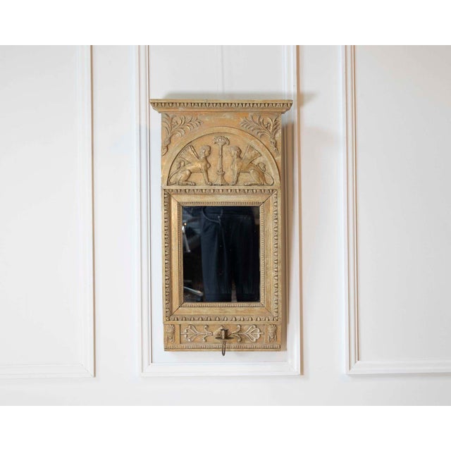 19th Century 19th Century Swedish Neoclassical Painted Mirror With Sphinx Crest and Candle Sconce For Sale - Image 5 of 11