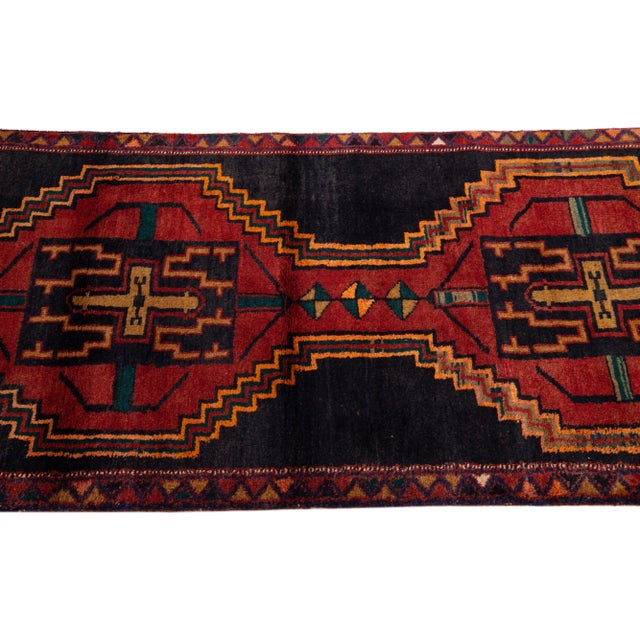 1960s 1960s Vintage Persian Heriz Red Handmade Medallion Wool Runner For Sale - Image 5 of 7