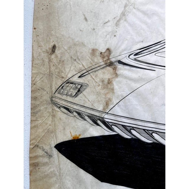 Vintage Futuristic Concept Car Drawing by Artist Dennis Mog, circa 1970 For Sale - Image 9 of 12