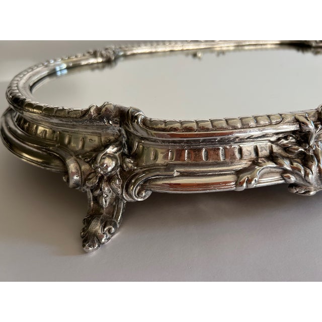 Hollywood Regency Antique Silver Over Bronze Plateau For Sale - Image 3 of 6