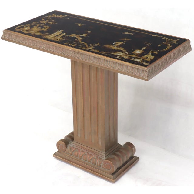 Reverse Painted Glass Tops Single Pedestal Side Occasional Tables - a Pair For Sale - Image 11 of 13