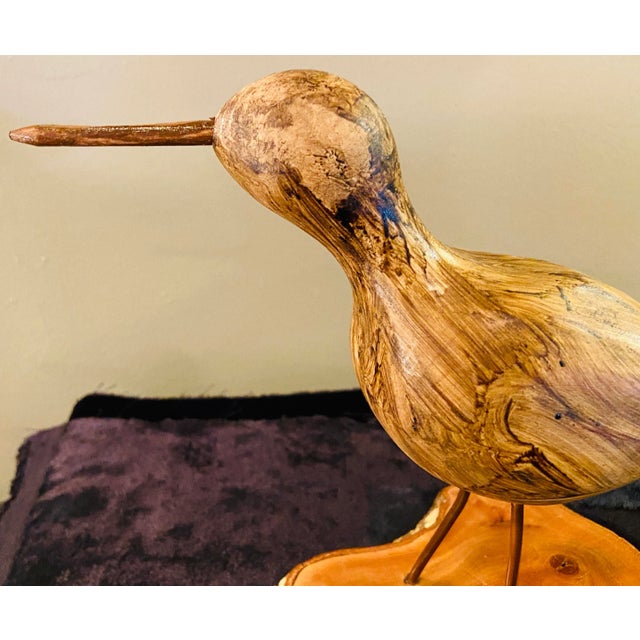 Wood Hand Carved Wood Birds on Wooden Bases - a Pair For Sale - Image 7 of 13