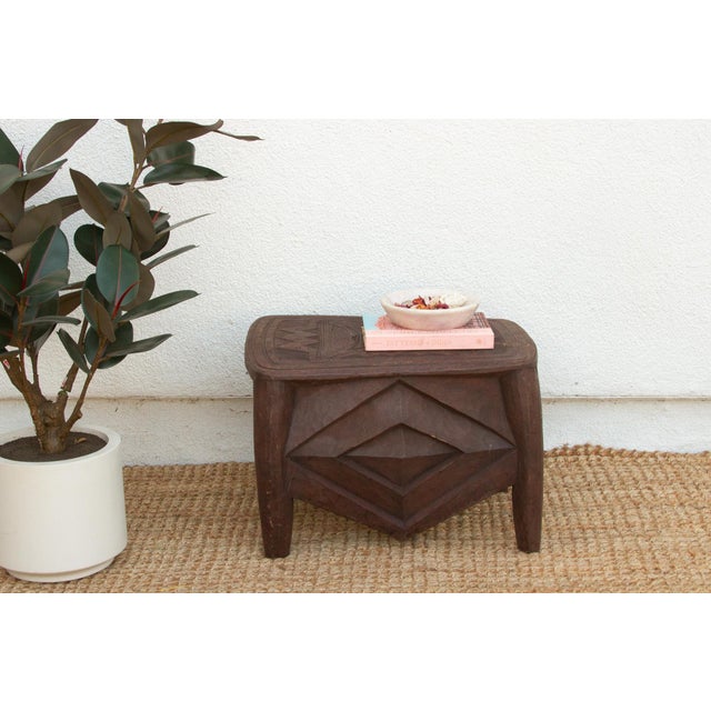 Diamond Base Carved African End Table For Sale - Image 9 of 9