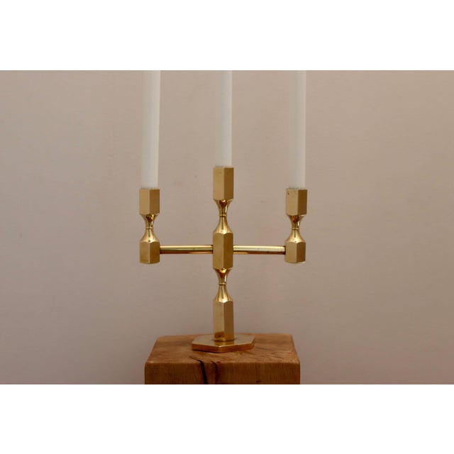 1970s Vintage Swedish Brass 3-Arm Candelabra from Gusum, 1970s For Sale - Image 5 of 8