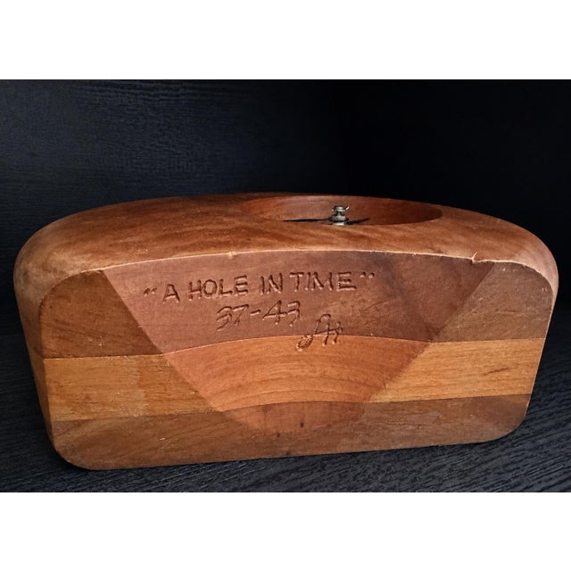 Mid-Century Modern Signed Mid-Century Hand-Carved Wood Desk Clock, No. 37 of 43 For Sale - Image 3 of 3