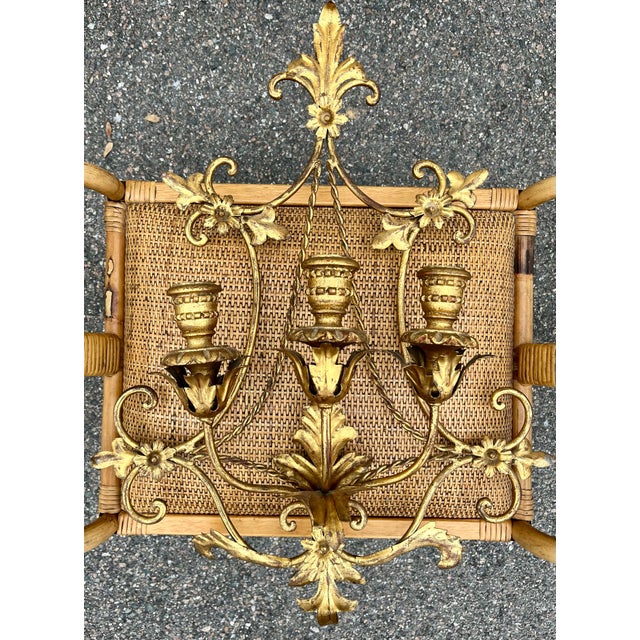 Italian Florentine Gilt Tole Three Candle Sconce For Sale - Image 11 of 11