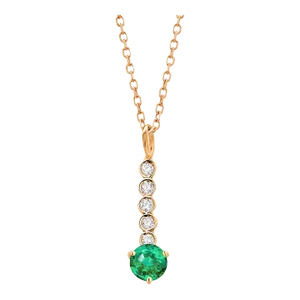 14 Karat Yellow Gold Round Emerald Diamond 0.55 Carat Lariat Necklace Pendant