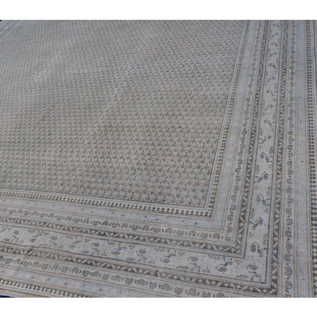 Minimalist Design Antique Persian Tabriz Rug in All-Over Design in Faded Colors 10'2 X 13'5 For Sale - Image 11 of 14