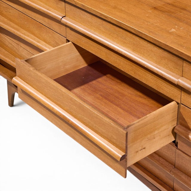 Young Manufacturing Mid Century Walnut Curved Lowboy Dresser For Sale In Chicago - Image 6 of 7