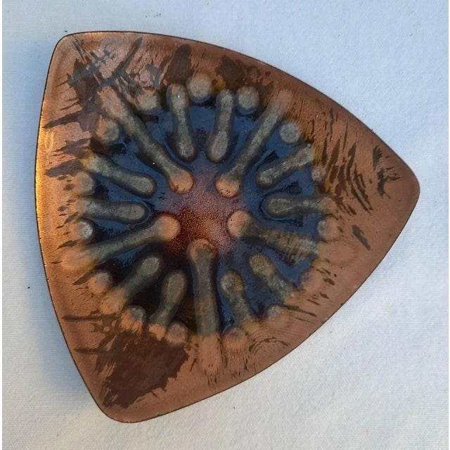Copper Mid 20th Century Enamel on Copper Triangular Trinket Dish For Sale - Image 8 of 9
