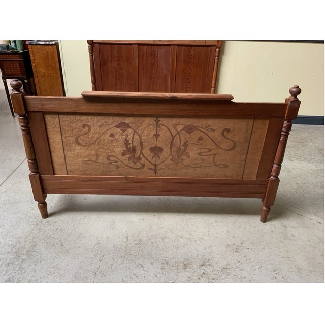 1900 - 1909 Antique Art Nouveau Ornate Bed with Inlays, 1900 For Sale - Image 5 of 11