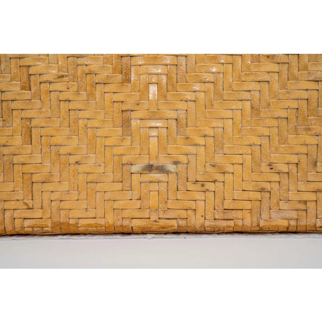 Vintage Woven Leather and Wood Hinged Monumental Box Rattan Style Pagoda Style For Sale - Image 15 of 15