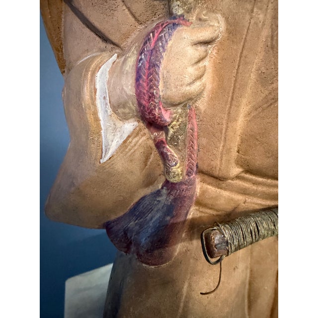 Early 19th Century Early 19th Century Edo Period Japanese Polychrome Ceramic Samurai Figure W/ Fan For Sale - Image 5 of 11