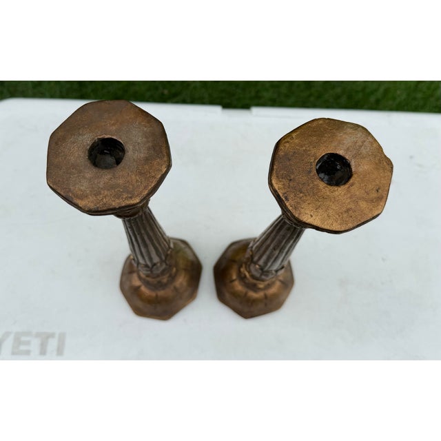 Vintage Tall Neoclassical Gilt Plaster Column Candlesticks, a Pair For Sale In Naples, FL - Image 6 of 10