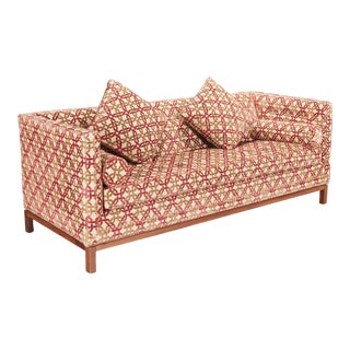 Custom Upholstered Jonathan Adler Button Tufted Sofa in Cut Velvet For Sale