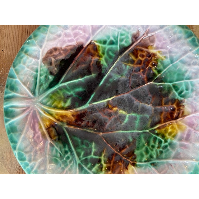 Late 19th Century English Majolica Begonia Leaf Plate, by Adams & Bromley, C.1870-1880 For Sale - Image 5 of 8