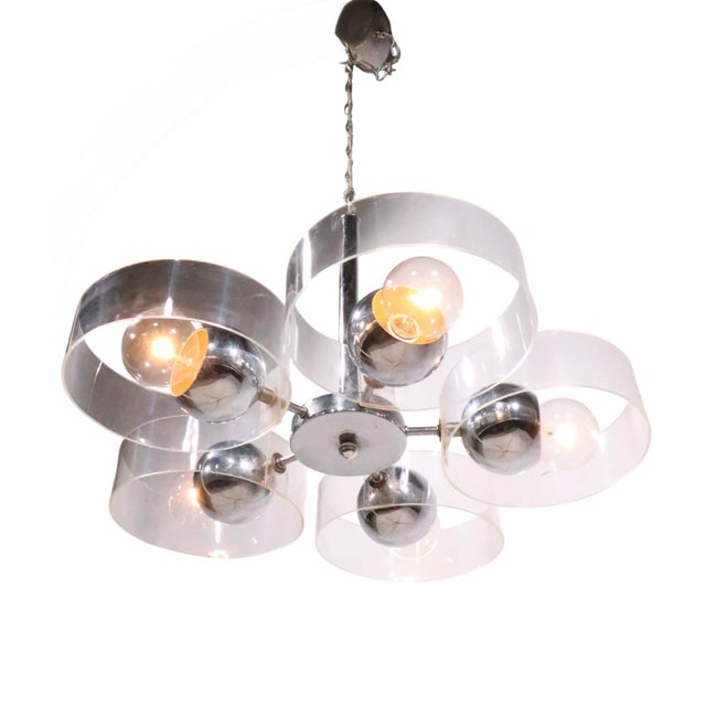 Space Age Chrome and Lucite Chandelier For Sale - Image 10 of 11