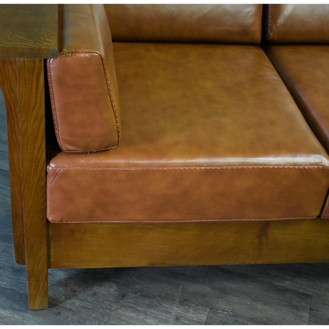 Arts & Crafts Arts and Crafts / Craftsman Cubic Panel Side Sofa - Russet Brown Leather (Rb2) For Sale - Image 3 of 8