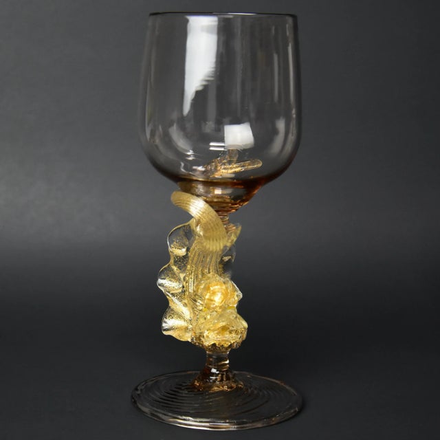 Vintage Mid 20th Century Hand Blown Venetian Dolphin Goblets- Set of 7 For Sale - Image 11 of 12