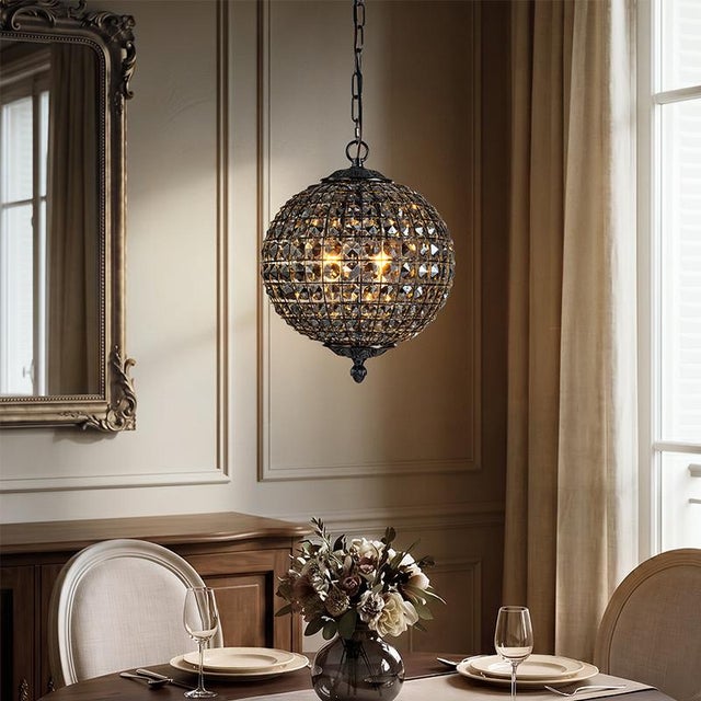 Metal Aloadecor W12'' Modern Glam Smoke Crystal Globe Chandelier Contemporary Black Pendant Light For Sale - Image 7 of 9
