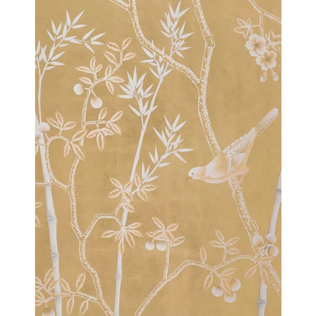 W36" * H100"/Panel, Hand-Painted Chinoiserie Birds and Flowers Wallpaper, Gold Leaf Wallpaper, Custom Panel Size Available For Sale - Image 4 of 11