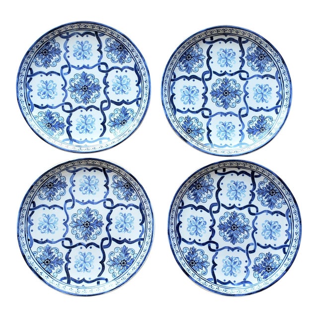 Blue Williams-Sonoma Porto Blue & White Salad Plates – Set of 12 | Coastal Portuguese Ceramic For Sale - Image 8 of 11