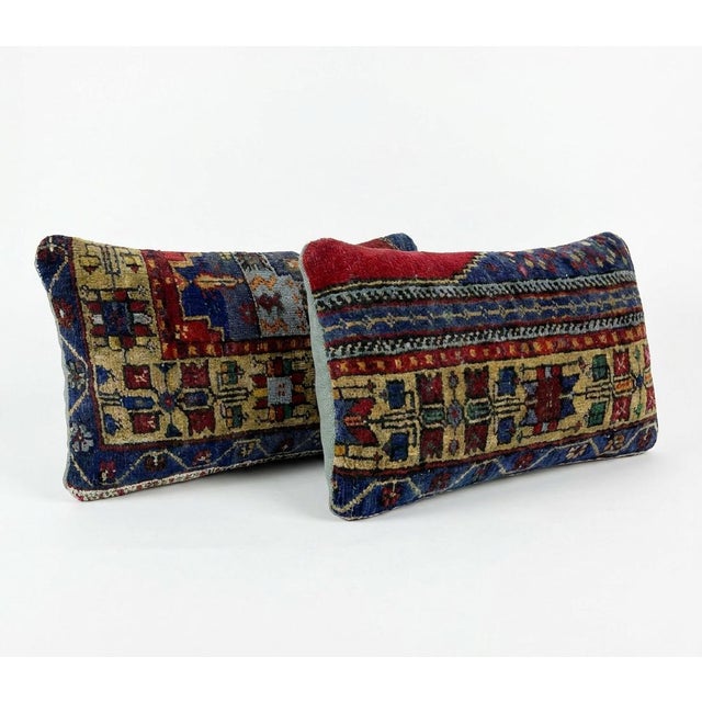 Mid-Century Modern Turkish Wool Lumbar Rug Pillow Cover 15'' X 23'' & 15'' X 25'' - Set of Two For Sale - Image 3 of 4