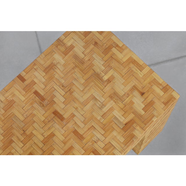 Vintage Postmodern Bamboo Parquet Waterfall Console Table For Sale - Image 13 of 13