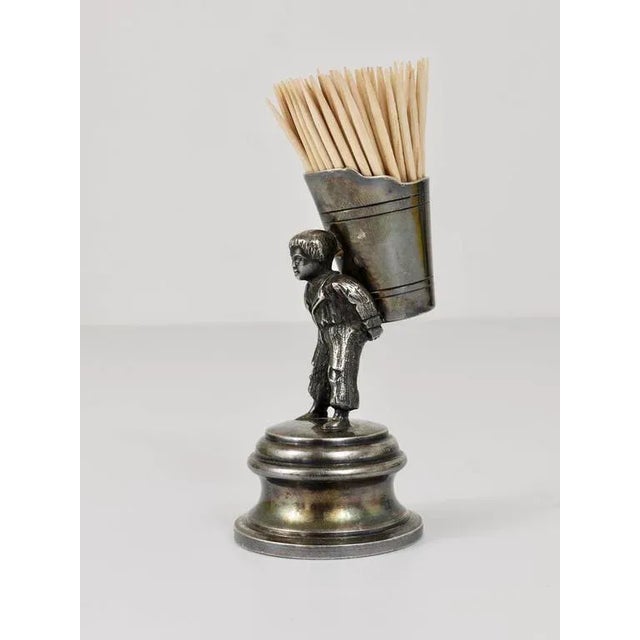 Art Nouveau Silver Toothpick Holder Displaying a Boy at Grape Harvest, 1920s For Sale - Image 3 of 11