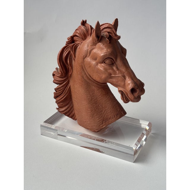 Tan Sculpture of a Horse's Head in Resin and Acrylic after Miguel Senserrich, 1920s-1940s For Sale - Image 8 of 8