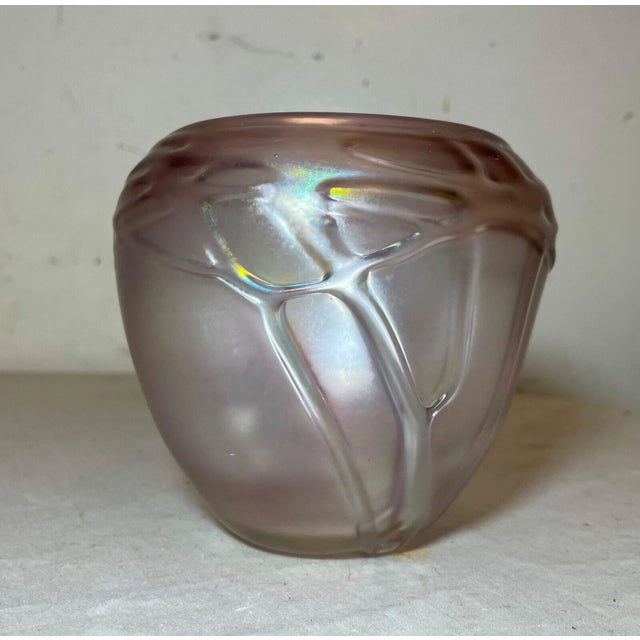 Original 1996 Hand Blown Aurene Iridescent Peet Robinson Studio Art Glass Vase For Sale - Image 11 of 14