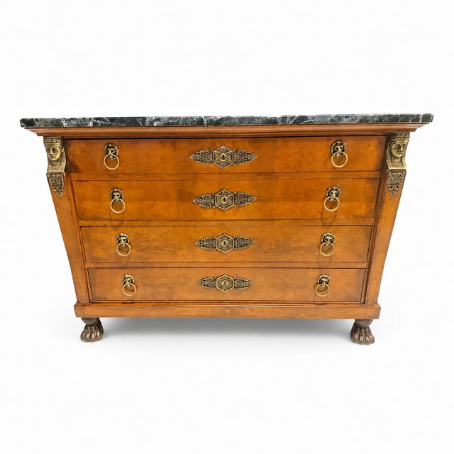 Traditional 1990s Henredon Empire Egyptian Revival Mahogany Chest With Marble Top and Ormolu Mounts For Sale - Image 3 of 12