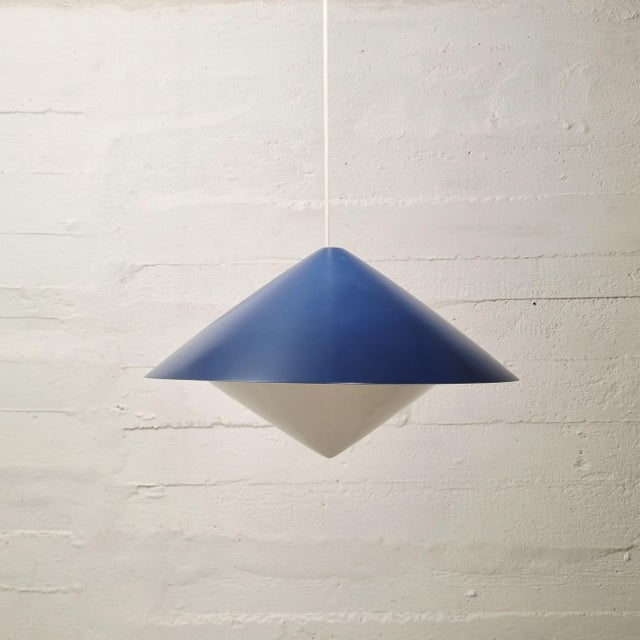 Kuli Blue and White Hanging Lamp by Svea Winkler for Orno, Finland, 1960s For Sale - Image 9 of 9