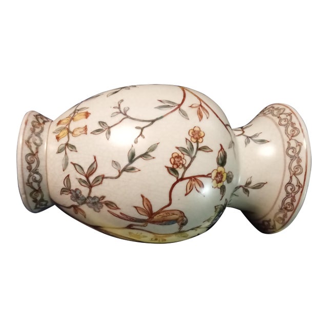 Ivory Cream Chinoiserie Hand Painted Birds W Branches/Flowers Motif Ornate Scroll Borders Free Shipping For Sale