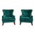 Pair of Teal Velvet Wingback Accent Chairs With Nailhead Trim For Sale