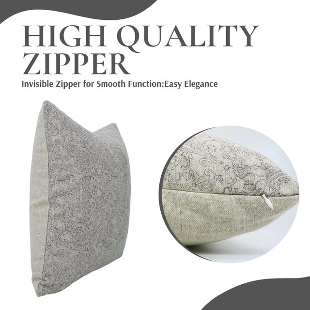 Contemporary Fabdivine Handmade Thick Linen Pillow Cover 22x22 Inch Block Print Cushion- Sanganeri Jaal For Sale - Image 3 of 5