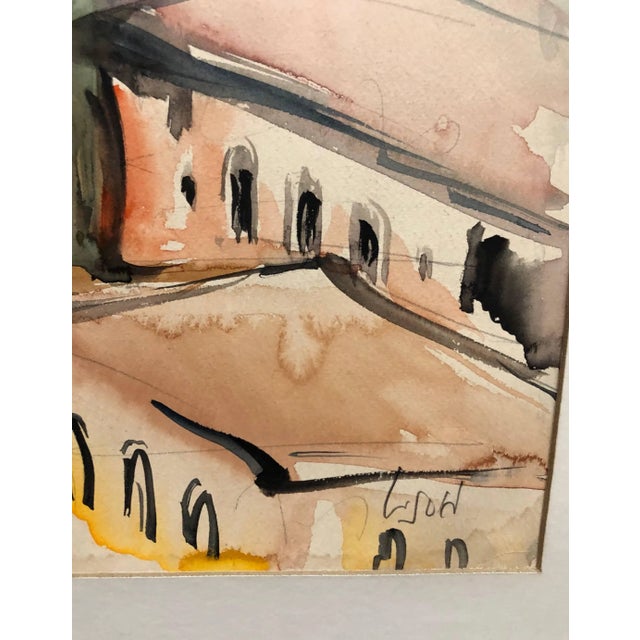 Mordechai Avniel, 1940s Israeli Modernist Watercolor Painting Harbor Landscape Bezalel School For Sale - Image 4 of 6