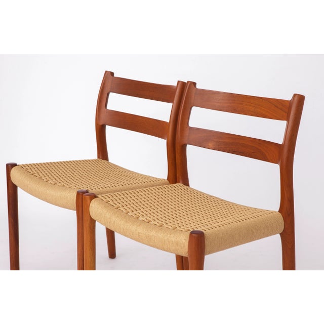 Vintage Danish Model 84 Chairs in Teak and Paper Cord by Niels Otto Møller for J.L. Møllers, 1970s, Set of 4 For Sale - Image 3 of 8