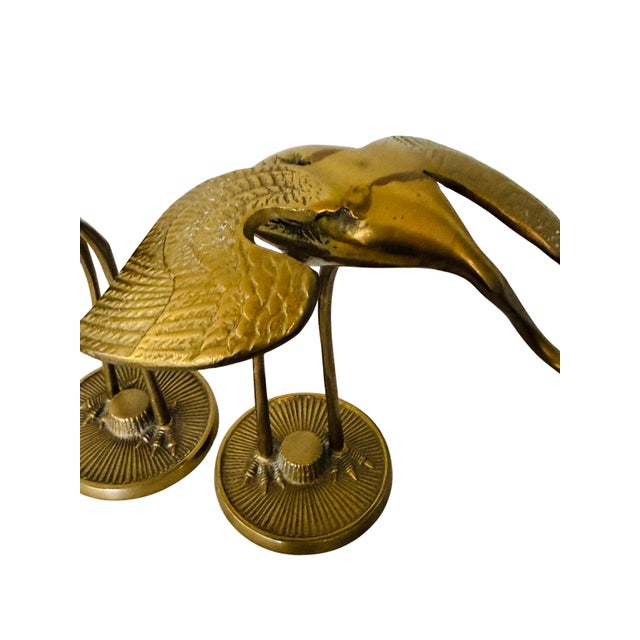 Vintage Mid-Century Solid Brass Crane Figurines, Pair – Hollywood Regency Bird Sculptures For Sale - Image 6 of 7