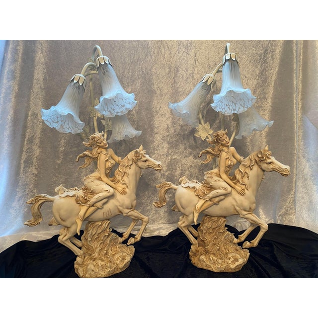 Late 20th Century Art Deco Woman Riding a Horse Figurine Lamp with