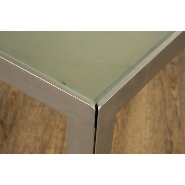 Late 20th Century Contemporary Custom Quality Long Steel Frosted Glass Top Low Console For Sale - Image 11 of 13
