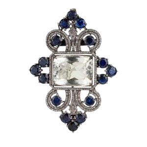 Vintage-Inspired Green Amethyst & Blue Sapphire Diamond Brooch Pendant