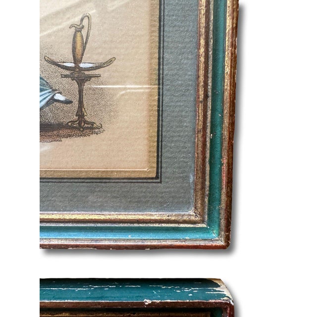 Sculpture Materials Antique French Mother & Child Print Pair | Provence Find | Empire Style Figures in Turquoise Gilt Frames | Romantic Nursery & Wall Decor For Sale - Image 7 of 7