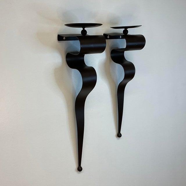 1980s Brutalist Serpentine Metal Wall Sconce Candle Holders a Pair