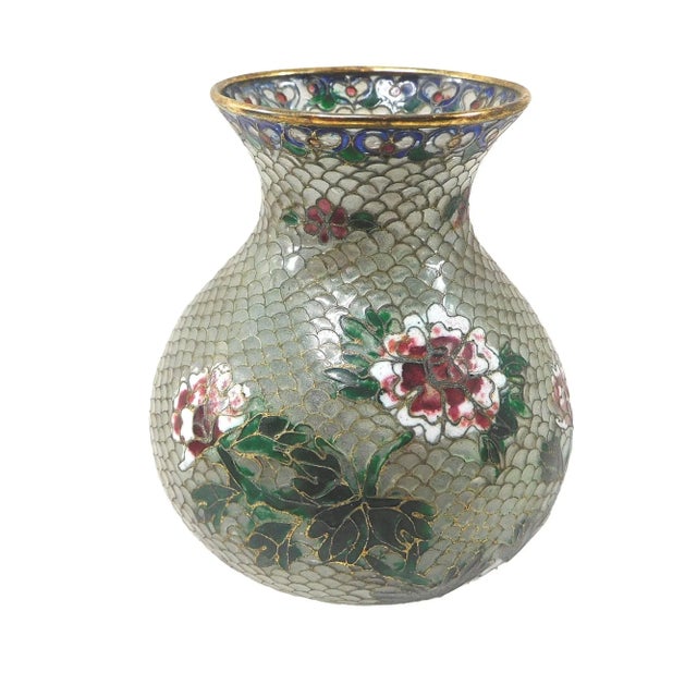 1920s 1920s Pair of Small Plique-A-Jour Vases For Sale - Image 5 of 10