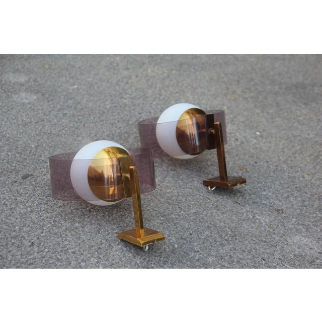 Mid-Century Modern Mid-Century Modern Acrylic Glass and Brass Wall Sconces from Stilux Milano, 1960s, Set of 2 For Sale - Image 3 of 8
